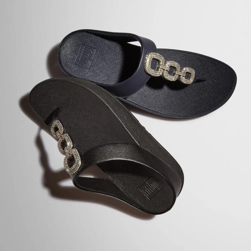 รองเท้าแตะแบบหูหนีบ ผู้หญิง รุ่น FINO CRYSTAL-CHAIN LEATHER TOE-POST SANDALS