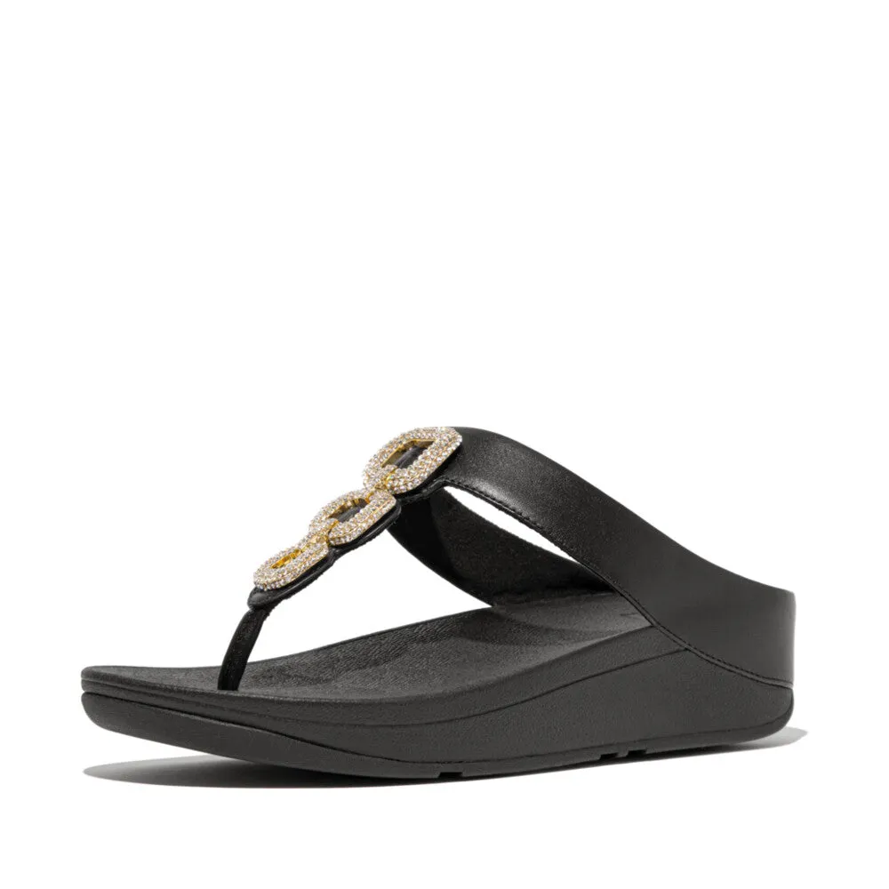 รองเท้าแตะแบบหูหนีบ ผู้หญิง รุ่น FINO CRYSTAL-CHAIN LEATHER TOE-POST SANDALS