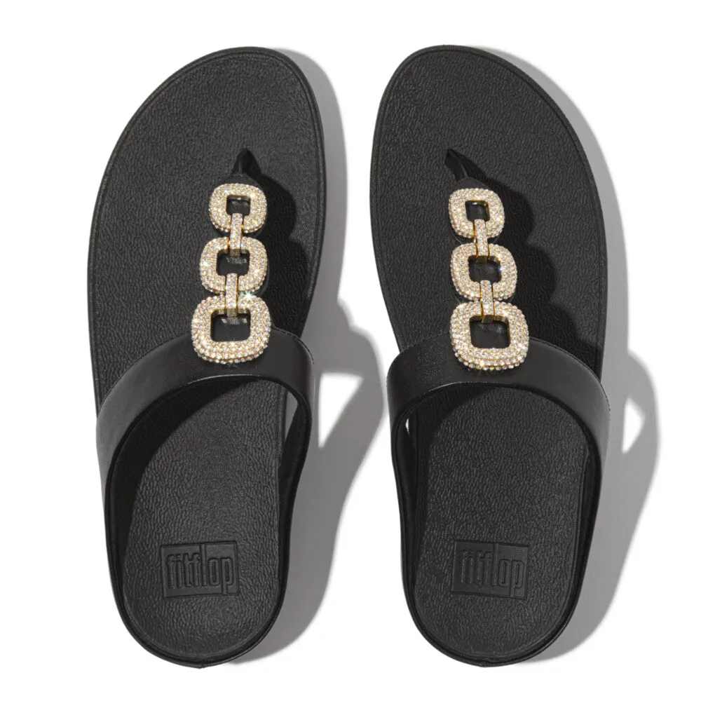 รองเท้าแตะแบบหูหนีบ ผู้หญิง รุ่น FINO CRYSTAL-CHAIN LEATHER TOE-POST SANDALS