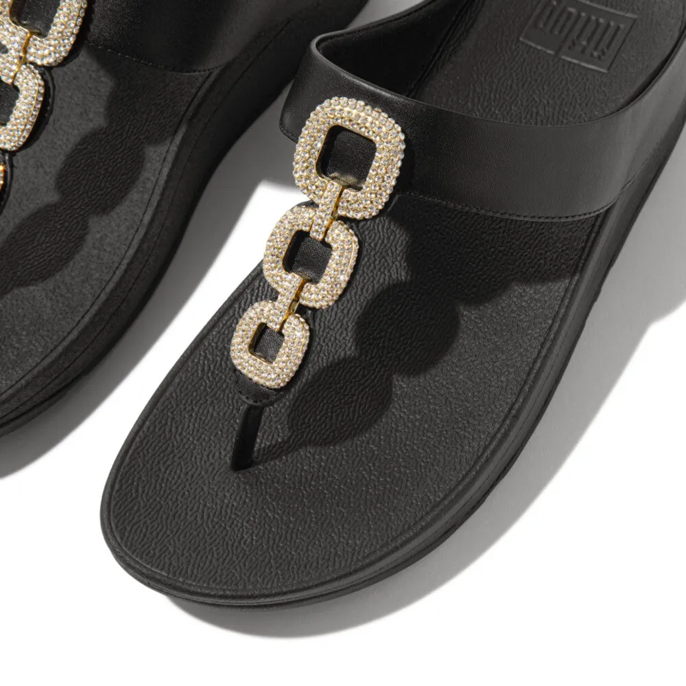 รองเท้าแตะแบบหูหนีบ ผู้หญิง รุ่น FINO CRYSTAL-CHAIN LEATHER TOE-POST SANDALS