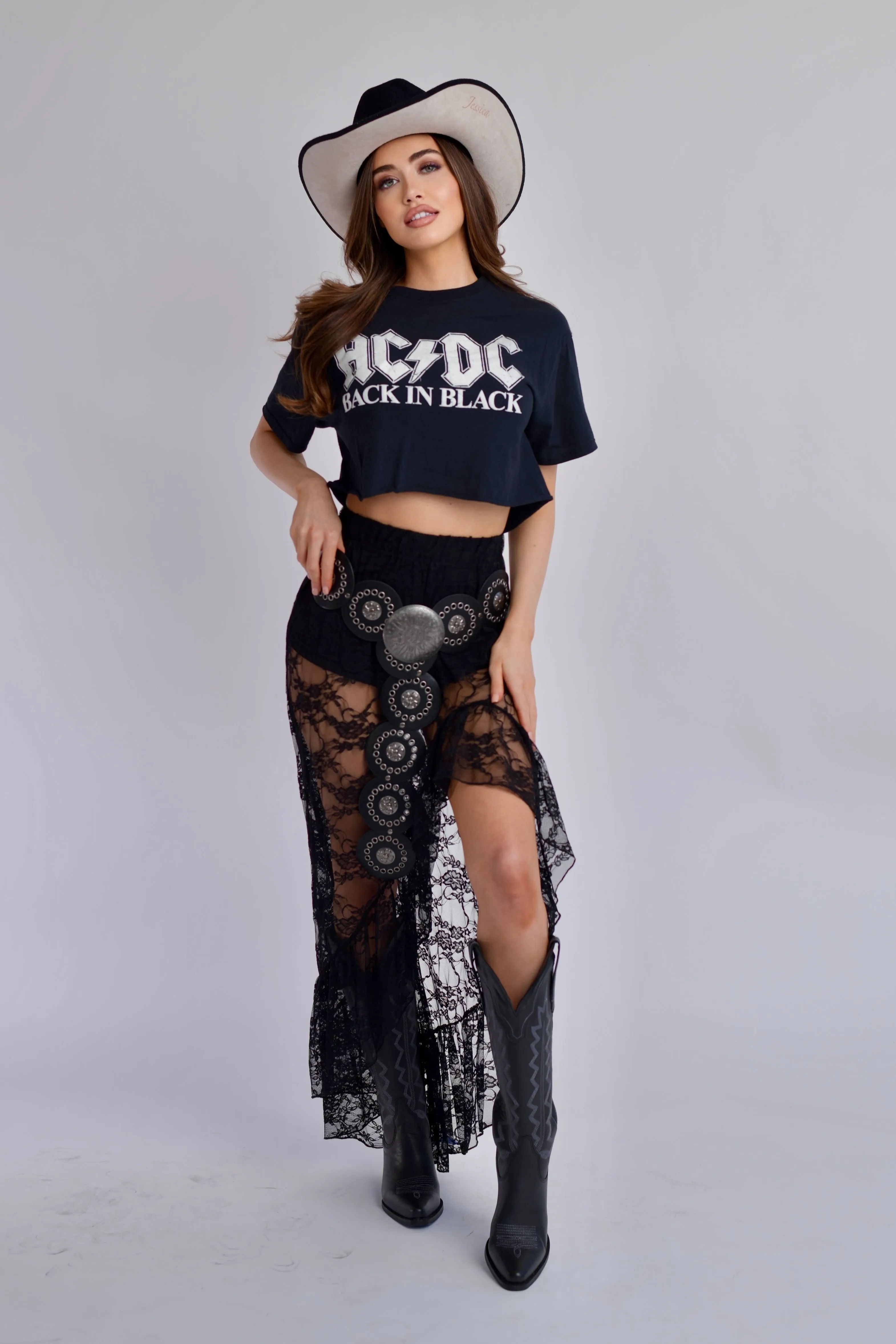 ACDC Black Mom Crop Tee