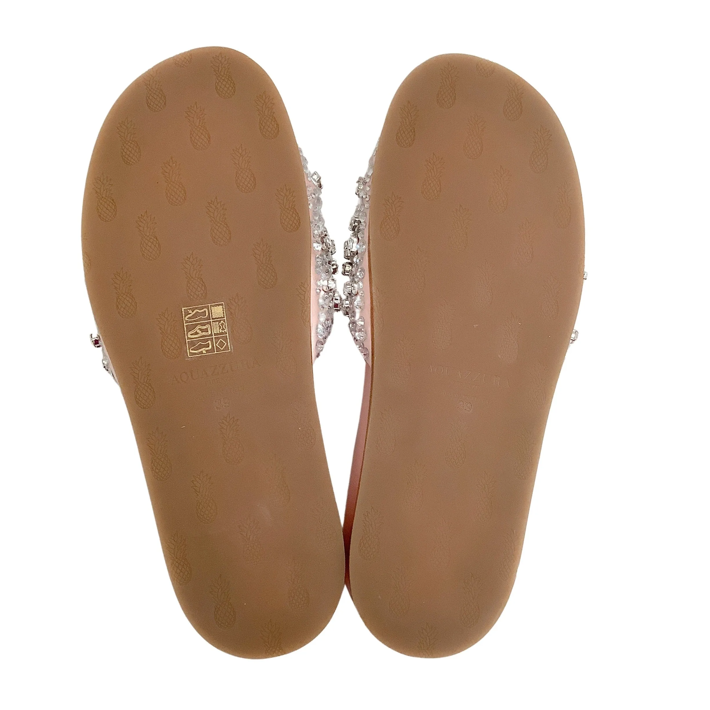 Aquazzura Blush Satin Asja Crystal Slide Sandals