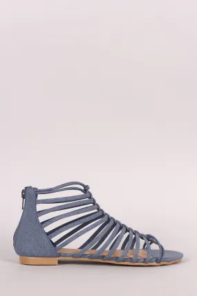 Bamboo Nubuck Braided Strappy Flat Sandal