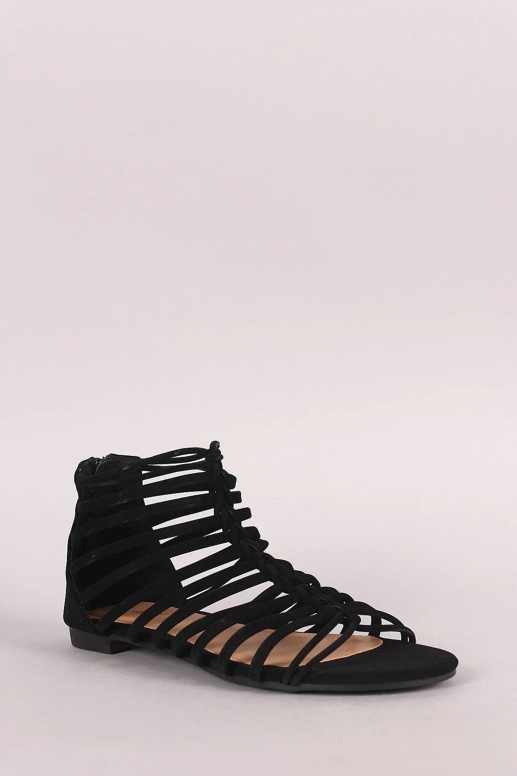 Bamboo Nubuck Braided Strappy Flat Sandal