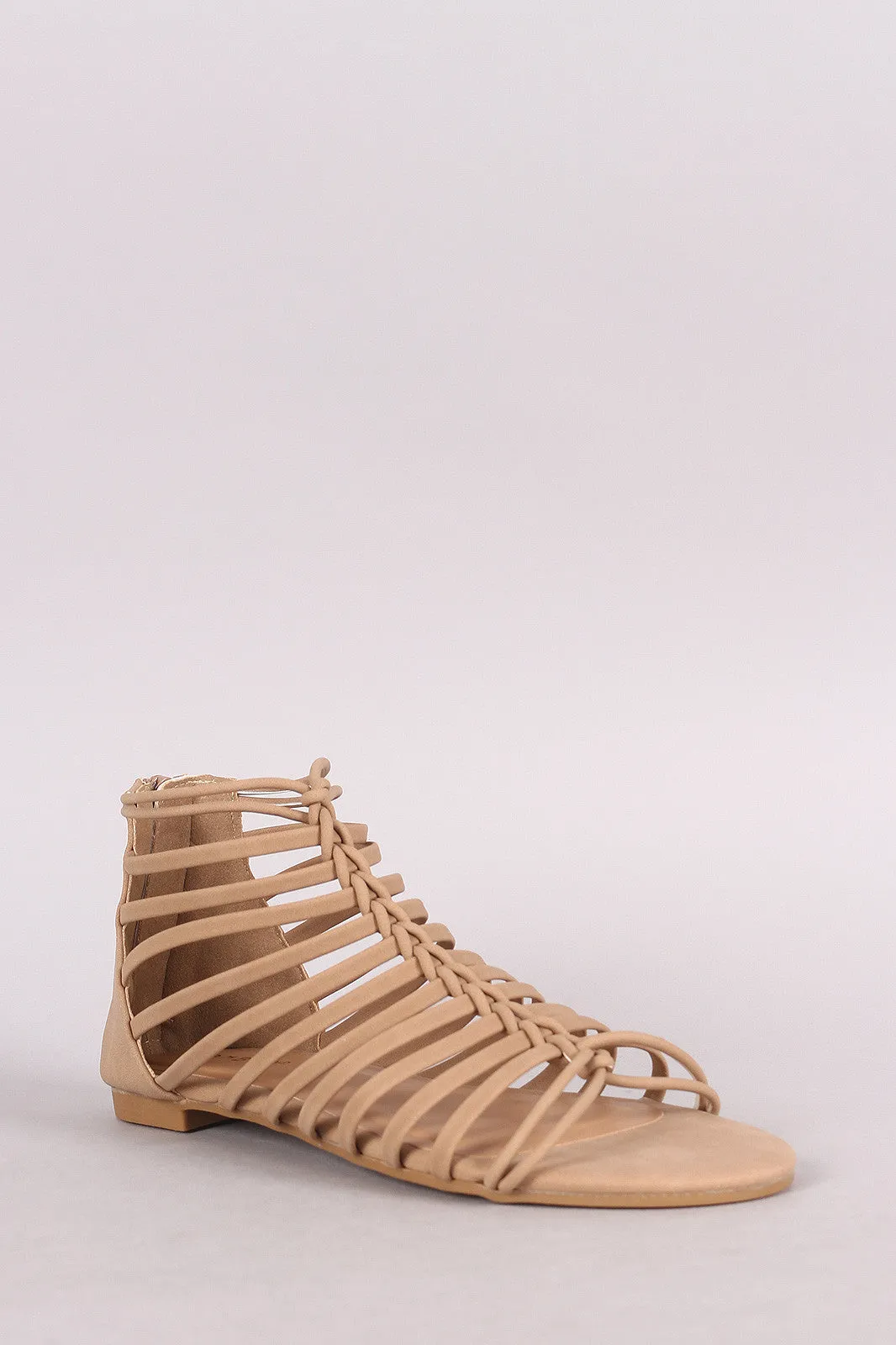 Bamboo Nubuck Braided Strappy Flat Sandal