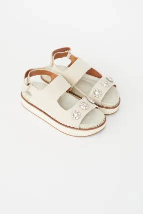 Beige Canvas Crystal Embellished Sandal