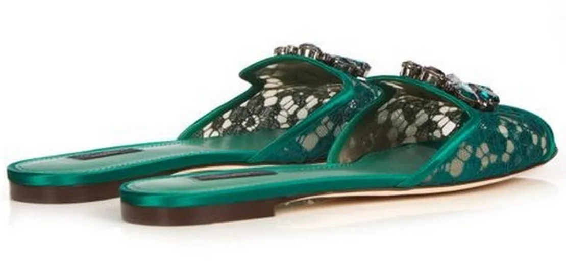 Bianca Embellished Flat Sandals, Green