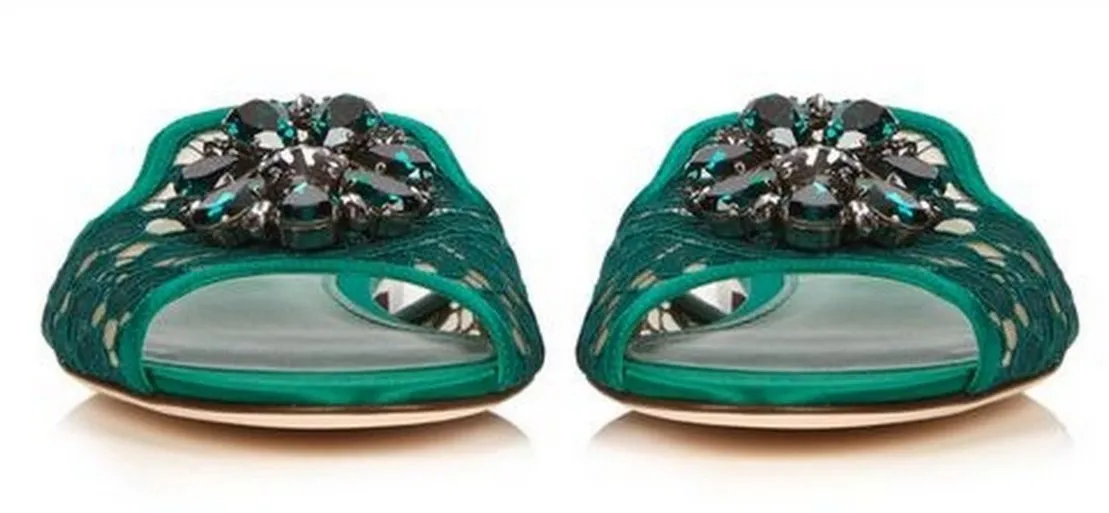 Bianca Embellished Flat Sandals, Green