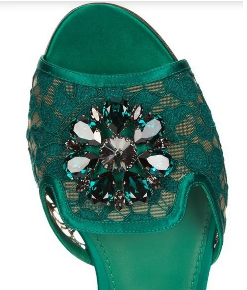 Bianca Embellished Flat Sandals, Green