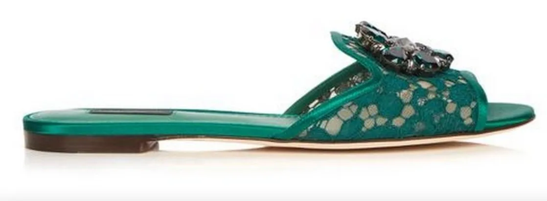 Bianca Embellished Flat Sandals, Green
