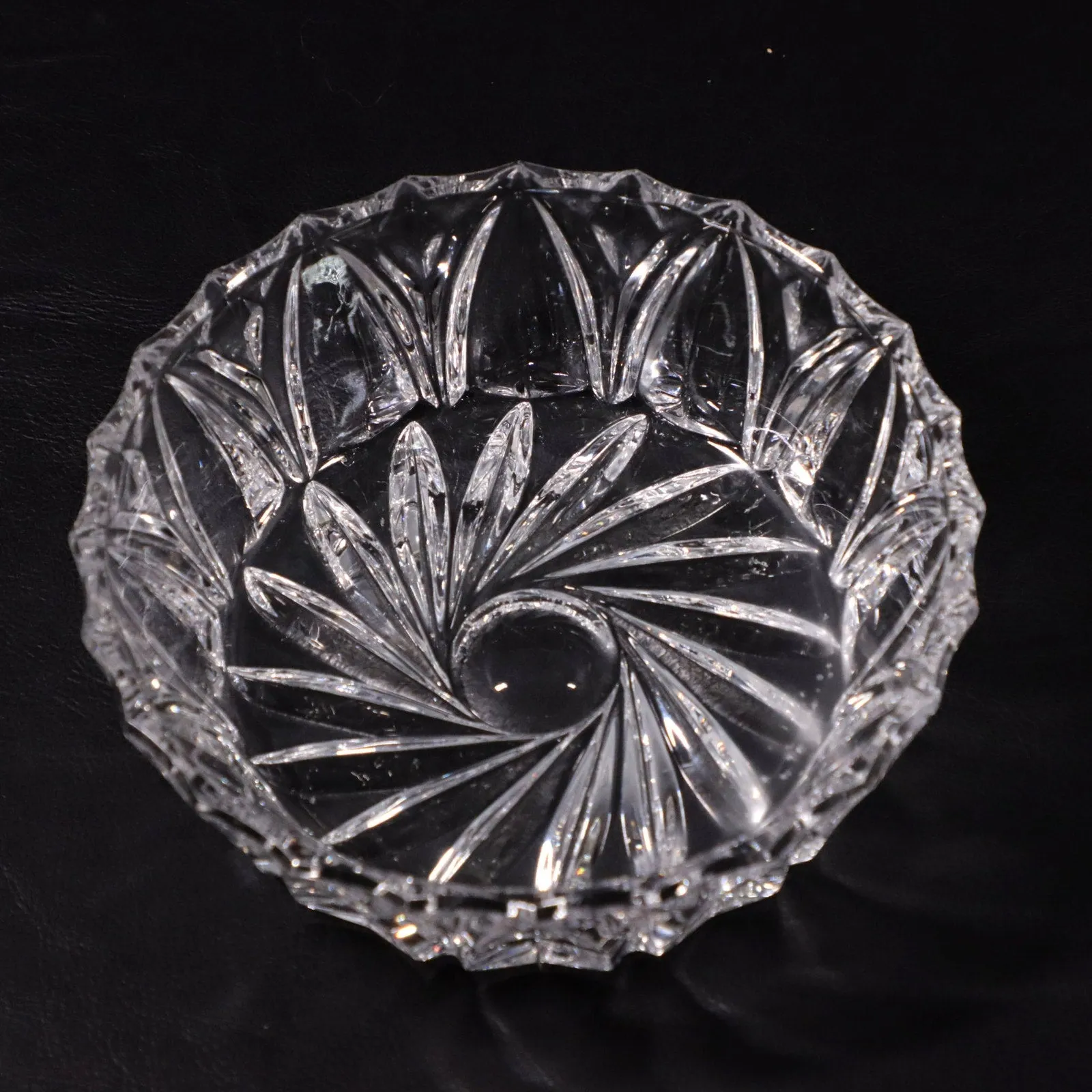 Crystal Glass Bowl 6" Pinwheel Center Flared Sides Scalloped Edge