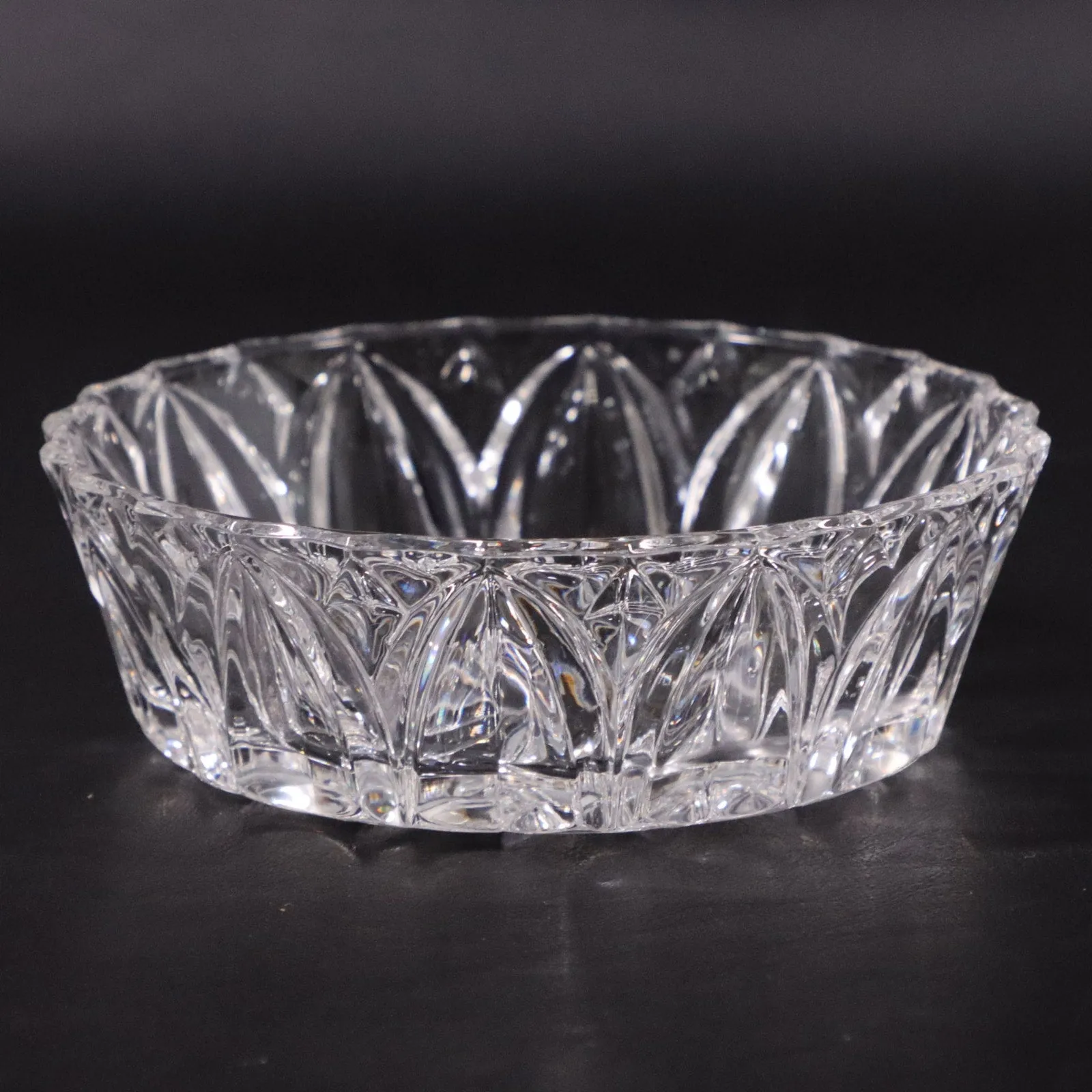 Crystal Glass Bowl 6" Pinwheel Center Flared Sides Scalloped Edge