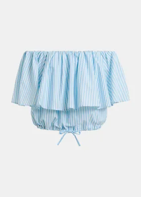 ESSENTIEL Blue Striped Off Shoulder Top