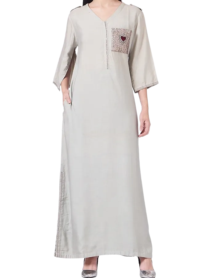 Grey Embroidered Heart Tunic Dress