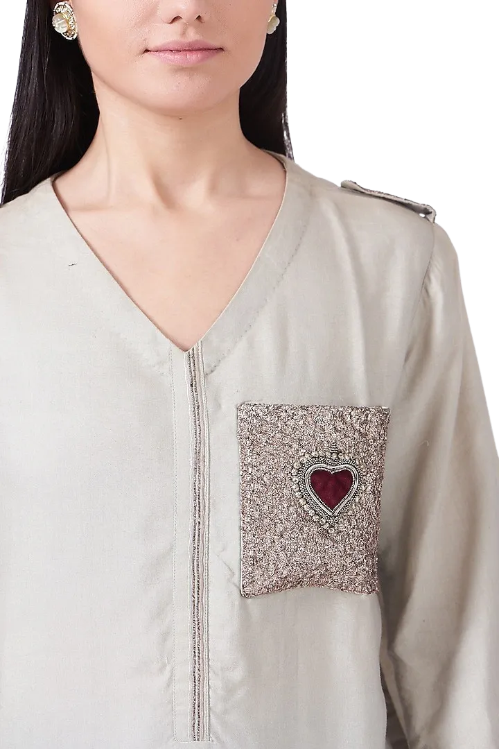 Grey Embroidered Heart Tunic Dress