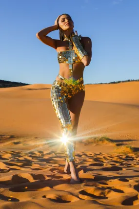 Kinesthetic Mirrored Gold One Leg Catsuit by Dani Watanabe