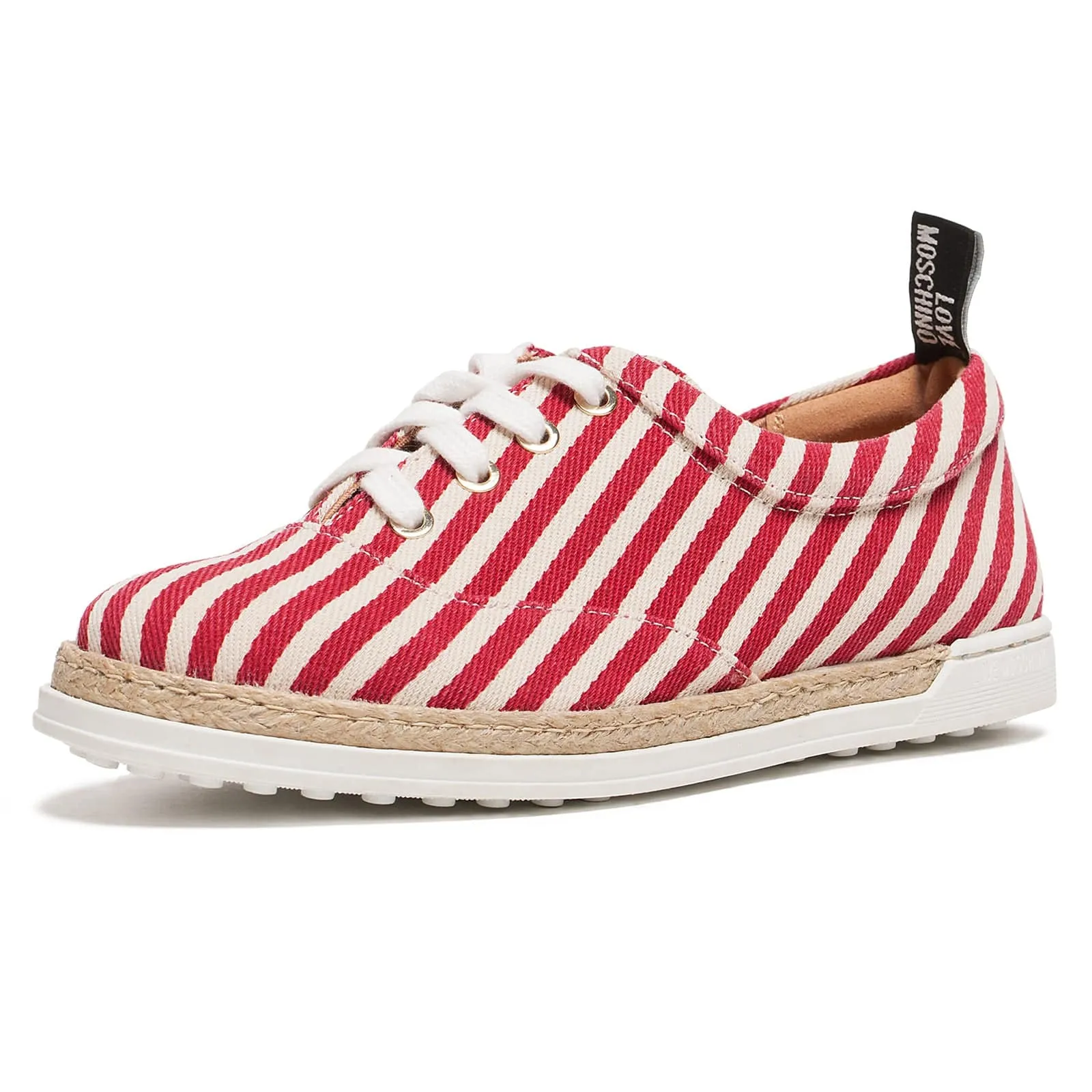 Love Moschino Red/White Striped Lace Up Espadrilles