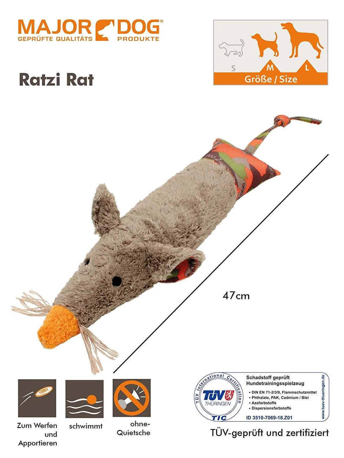 Major Dog Ratzi Rat Soft Plush Dog Toy – The Ultimate Training &amp; Cuddling Toy for Dogs