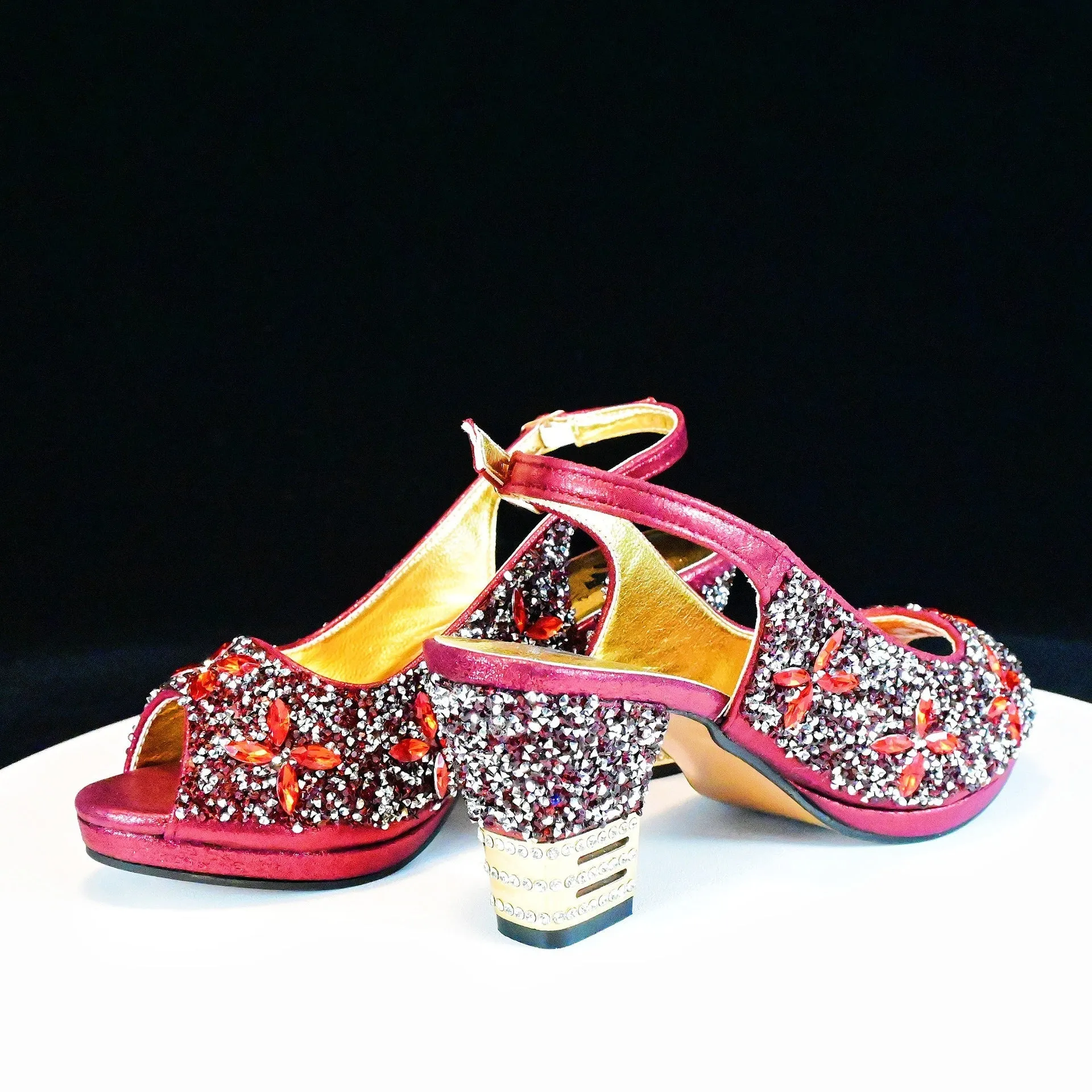 Rhinestone Chunky High Heel Casual Sandals With Clutch Bag ,With RHhinestone Bag ,Diamond Evening Wedding Bag