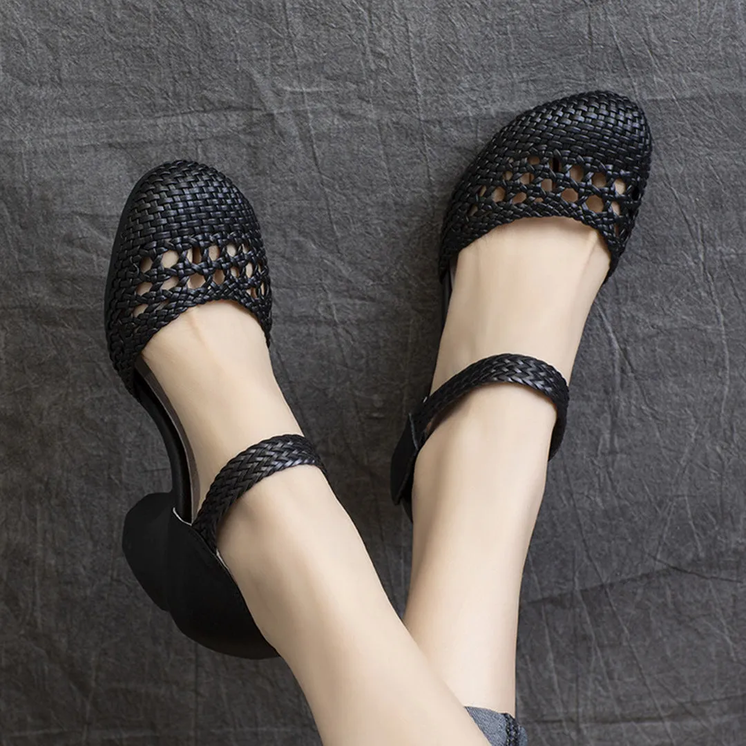 Strappy Chunky Heels Woven Women Shoes