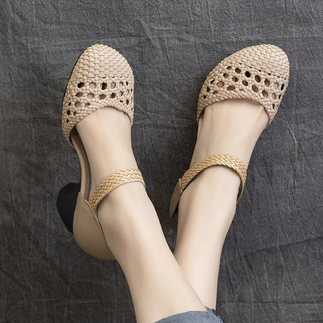 Strappy Chunky Heels Woven Women Shoes