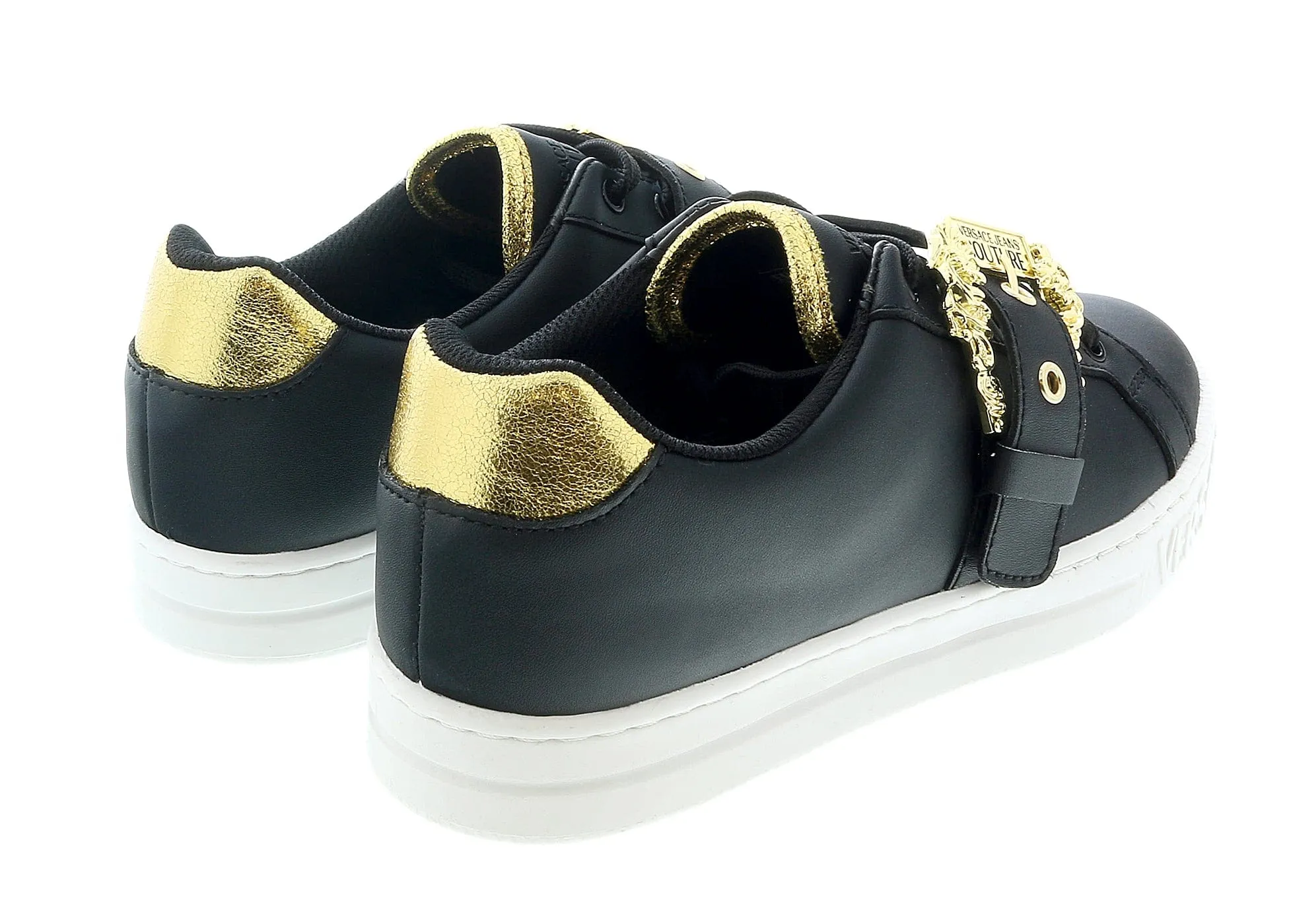 Versace Jeans Couture Black Baroque Buckle Fashion Lace Up Sneakers-