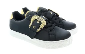 Versace Jeans Couture Black Baroque Buckle Fashion Lace Up Sneakers-