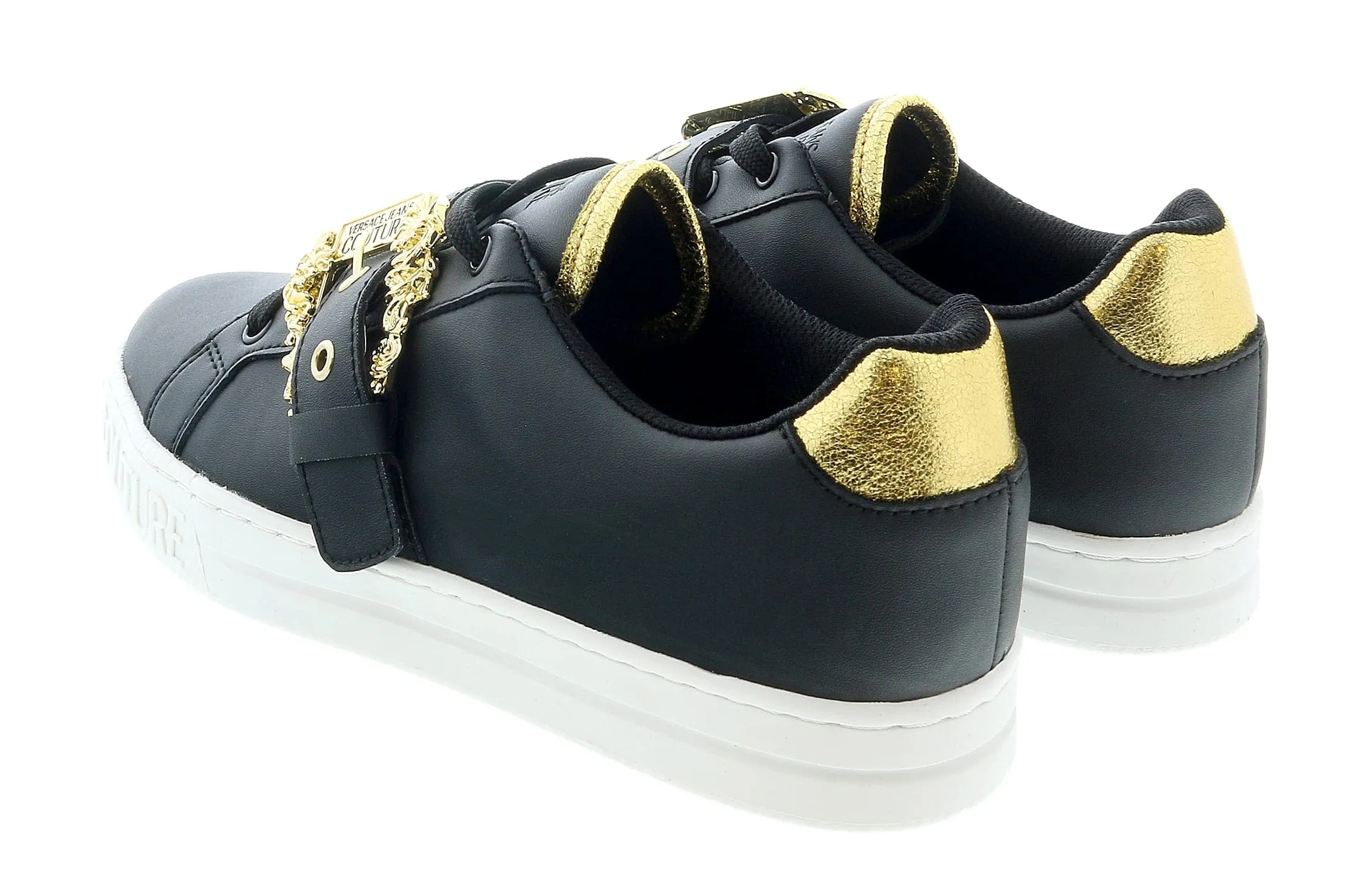 Versace Jeans Couture Black Baroque Buckle Fashion Lace Up Sneakers-