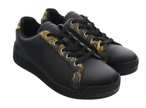 Versace Jeans Couture Black Baroque Print Trim Lace Up Sneakers-