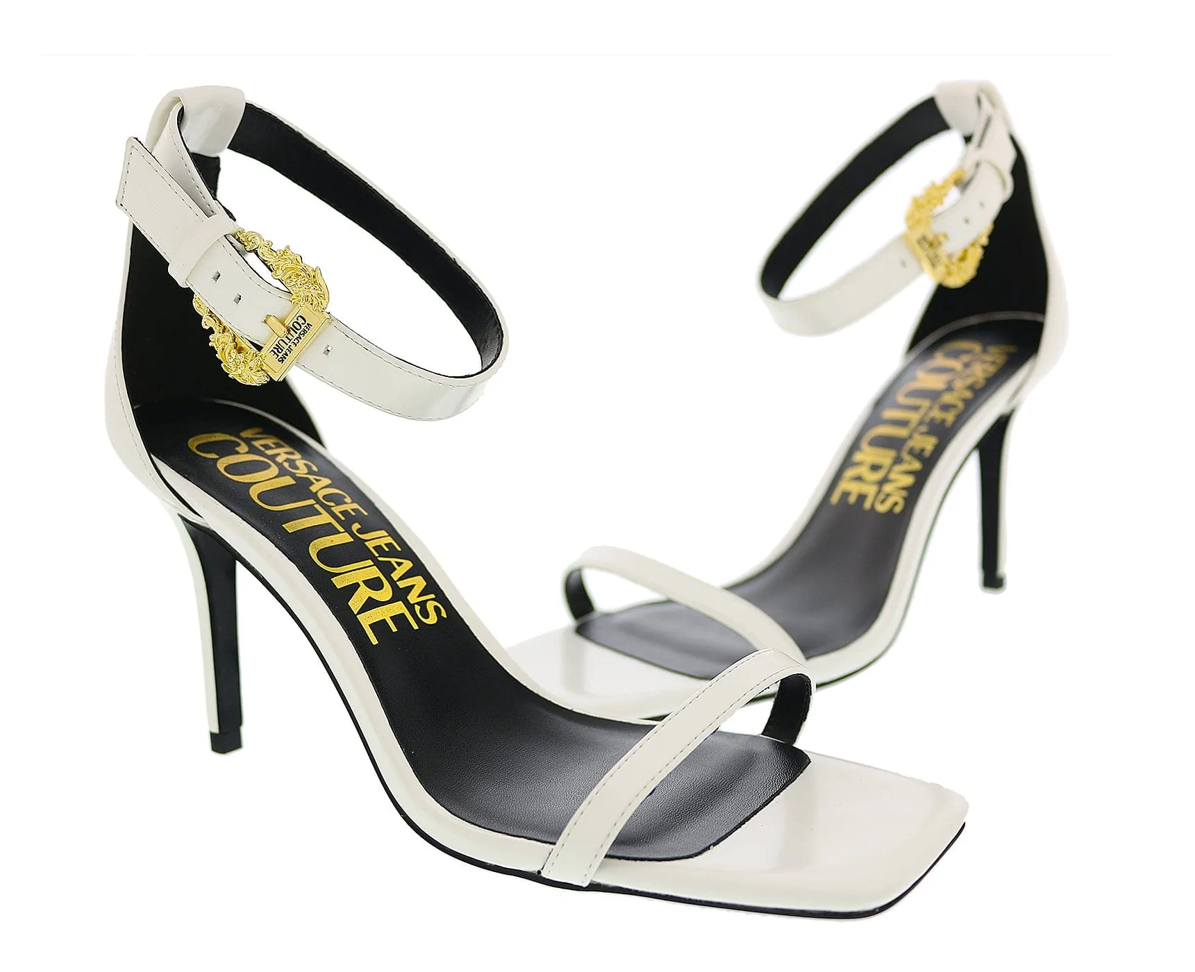 Versace Jeans Couture White High Heel Ankle Strap Sandal