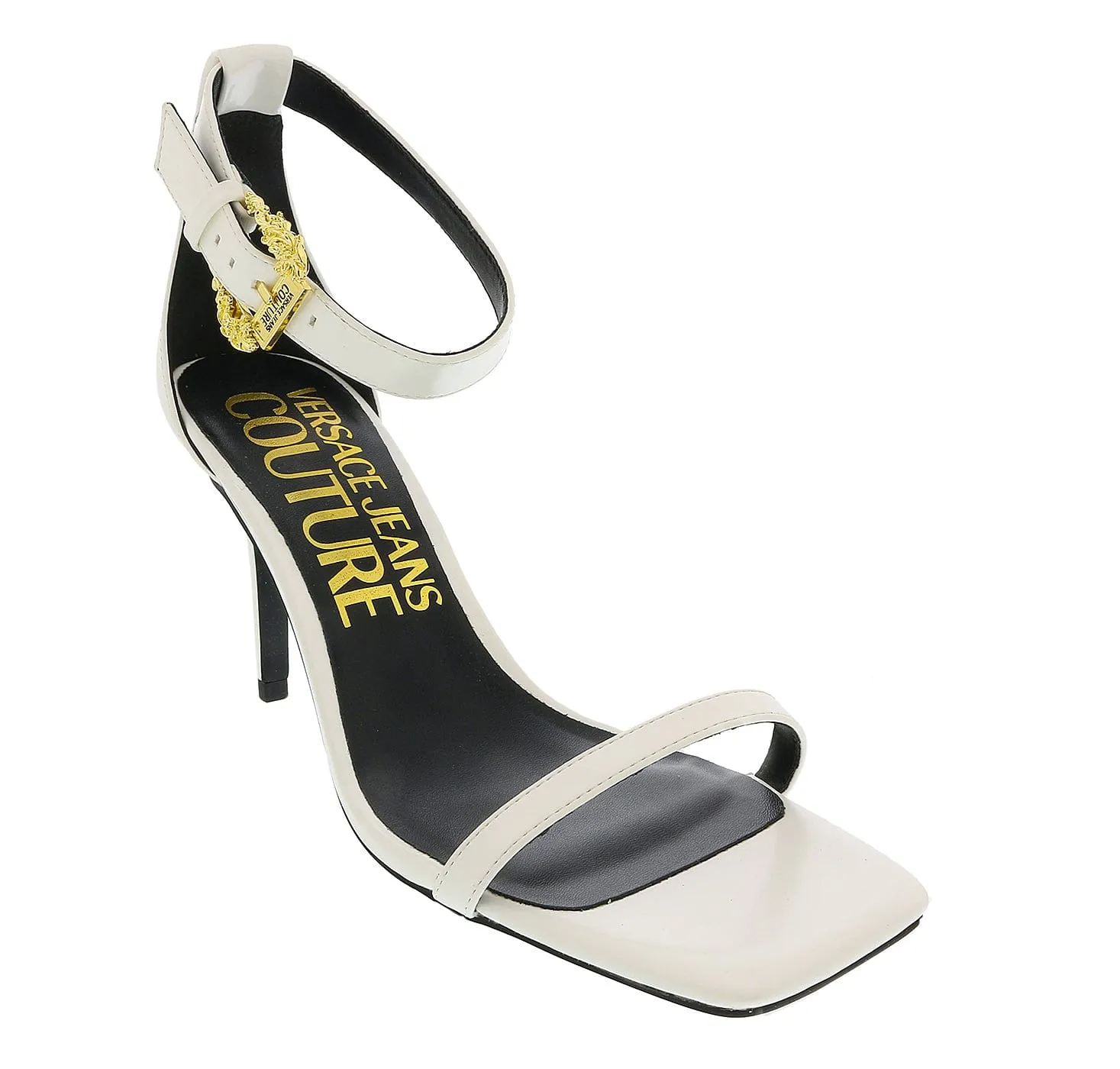 Versace Jeans Couture White High Heel Ankle Strap Sandal