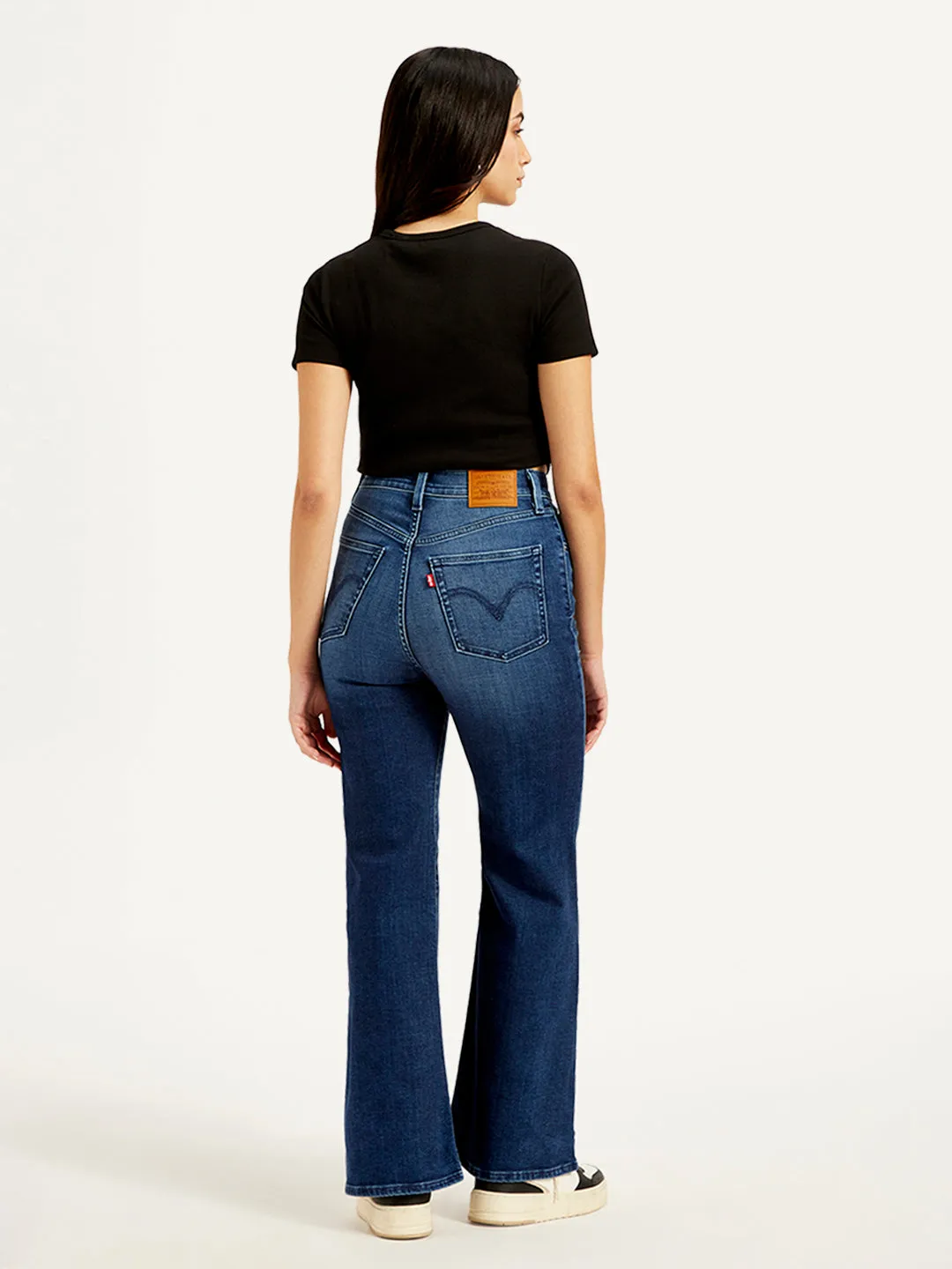 Women's High Rise Ribcage Dark Blue Bell Bottom Jeans